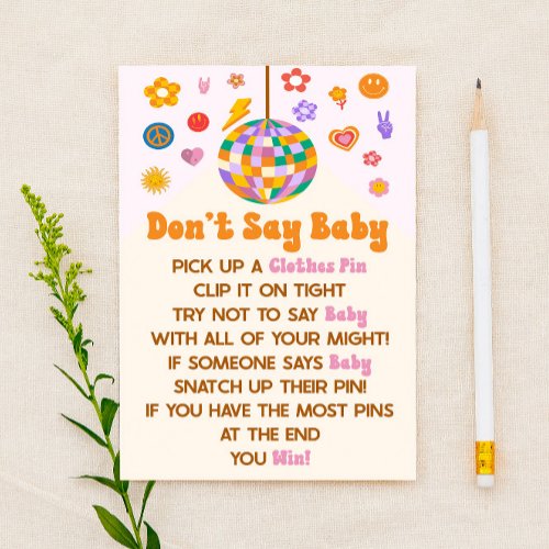 Retro 70s Groovy Dont Say Baby Shower Game Stationery