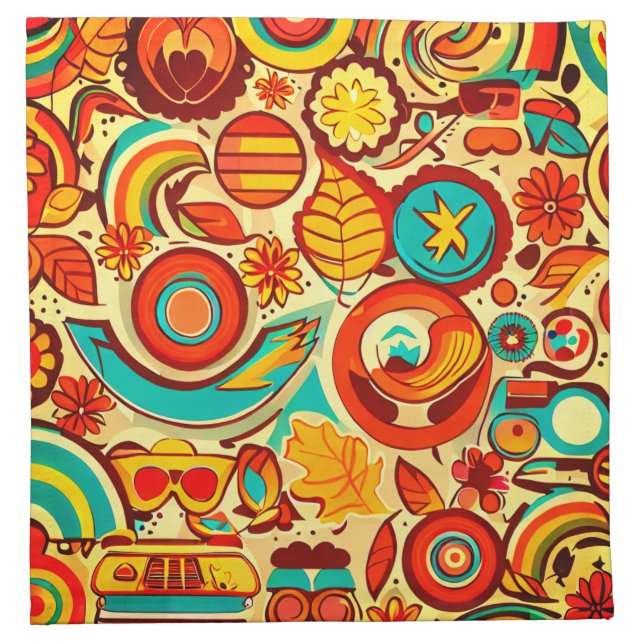 Retro 70s Groovy Fall Autumn Elements Pattern  Cloth Napkin (Front)