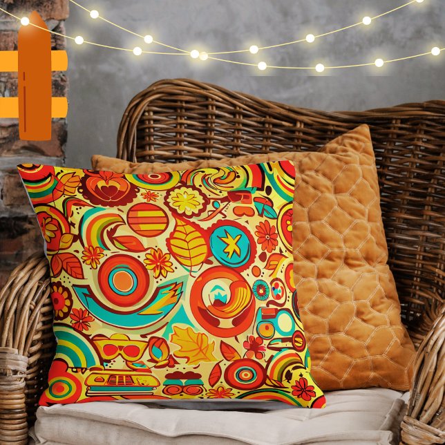 Retro 70s Groovy Fall Autumn Elements Pattern  Throw Pillow (Creator Uploaded)
