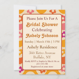 Retro 70s Groovy Floral Bridal Shower Invitation