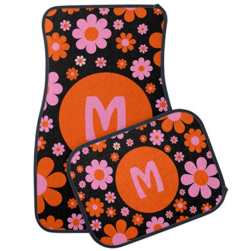 Retro 70s Groovy Floral Car Floor Mat