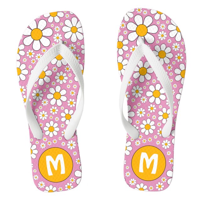 Retro 70s Groovy Floral Personalized  Flip Flops (Footbed)