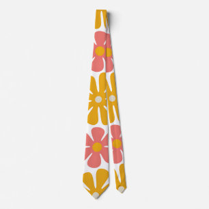 Retro 70s Groovy Folk Art Floral Pattern Neck Tie