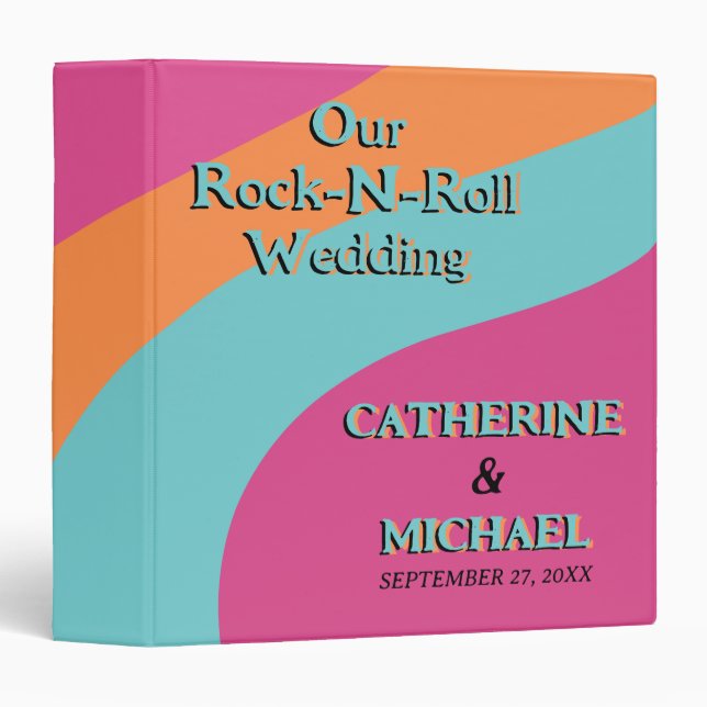 Retro 70s Groovy Fuchsia Fun Wedding  3 Ring Binder (Front/Spine)