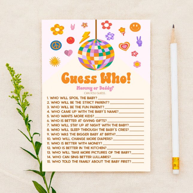 Retro 70's Groovy Guess Who! Baby Shower Game Stationery (Creator Uploaded)
