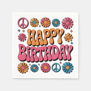 Retro 70s Groovy Happy Birthday Greeting Napkins