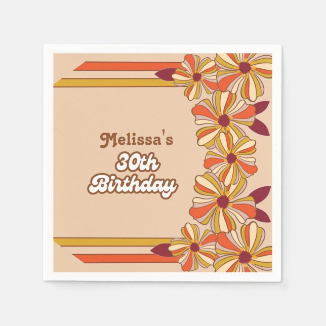 Retro 70s Groovy Hippie Flower 30th Birthday  Napkins (Front)
