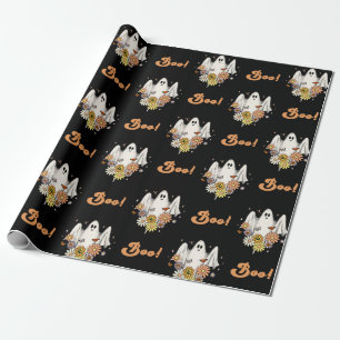 Retro 70s Groovy Hippie Ghost & Boo Halloween Fun Wrapping Paper
