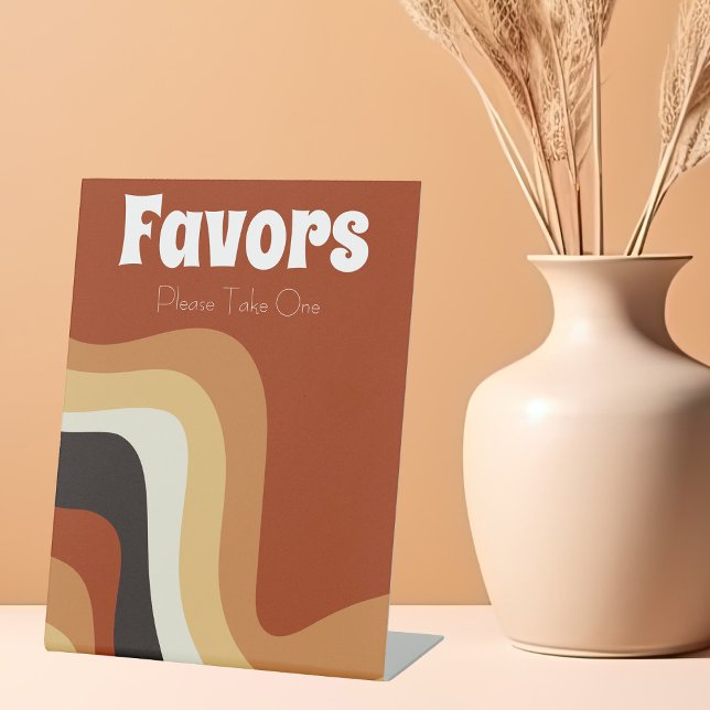 Retro 70s Groovy Orange Bohemian Wedding Favors Pedestal Sign (Creator Uploaded)