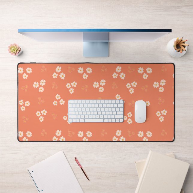 Retro 70s Groovy Orange Daisy Floral Custom Desk Mat (Office 1)