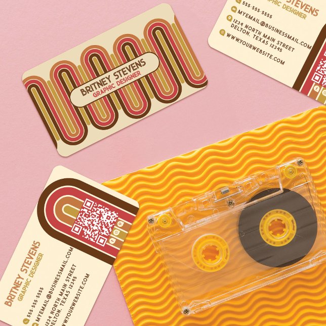 Retro 70's Groovy Rainbow Arch Stripes Design Business Card (Creator Uploaded)