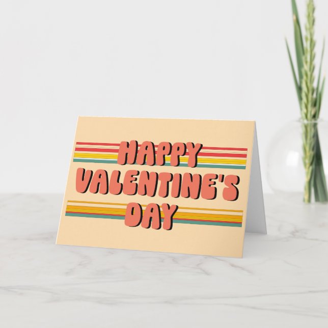 Retro 70s Groovy Stripes Happy Valentine's Day Holiday Card (Front)