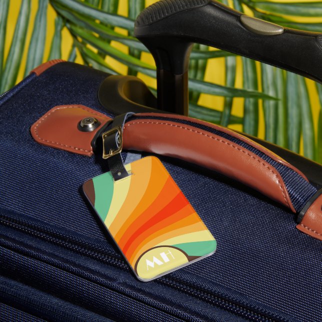Retro 70s Groovy Stripes Monogram Luggage Tag (Front Insitu 1)