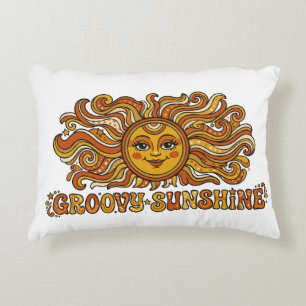 Retro 70s Groovy Sunshine Smiling Sun Accent Pillow