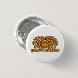 Retro 70s Groovy Sunshine Smiling Sun Button