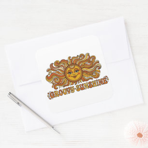 Retro 70s Groovy Sunshine Smiling Sun Square Sticker