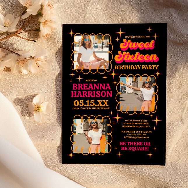 Retro 70's Groovy Typography Sweet Sixteen Invitation (Retro 70's Groovy Typography Sweet Sixteen)