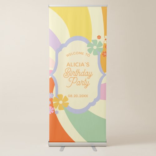 Retro 70s Groovy Wave Flower Birthday Welcome Retractable Banner