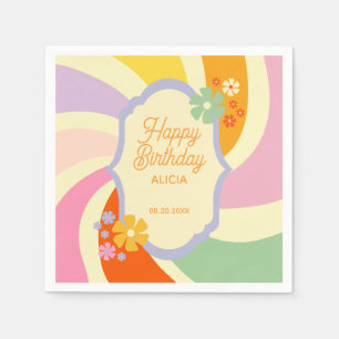 Retro 70s Groovy Wave Flower Happy Birthday Napkins