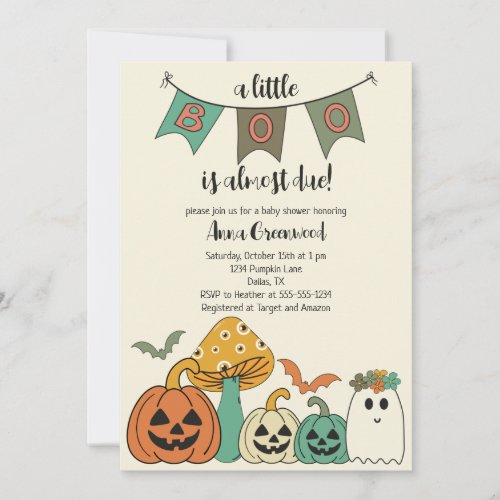 Retro 70s Halloween Baby Shower Little Boo Invita Invitation