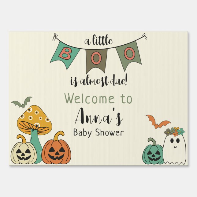 Retro 70's Halloween Baby Shower Welcome Yard Sign (Front)
