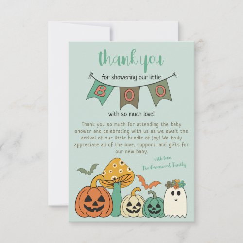 Retro 70s Halloween Little Boo Baby Shower Thank You Card