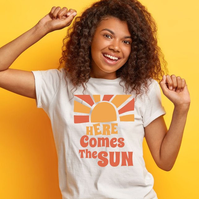 Retro 70s Here Comes Sun | Summer Groovy Aesthetic T-Shirt (Creator Uploaded)