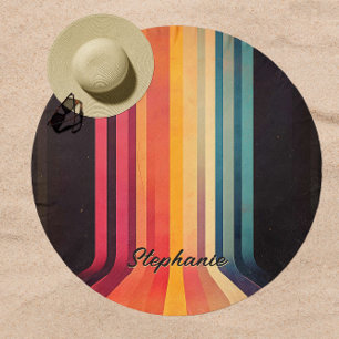 Retro 70s Inspired Geometric Lines Beach Towel Beach Towel