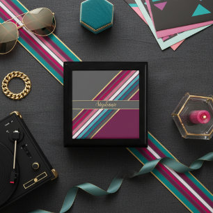 Retro 70s Inspired Gray and Purple Stripes Gift Box