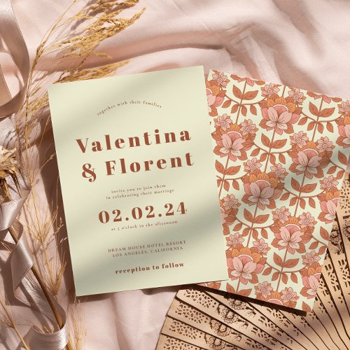 Retro 70s inspired Orange Wedding Invitation 