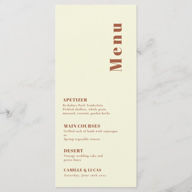 Retro 70s inspired Orange Wedding Menu (Front)