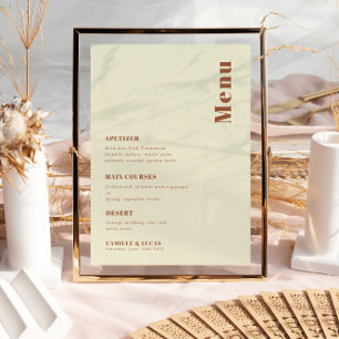 Retro 70s inspired Orange Wedding Menu Invitation