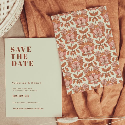 Retro 70s inspired Orange Wedding Save the date Invitation