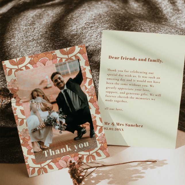 Retro 70s inspired Orange Wedding Thank you Card (Creator Uploaded)