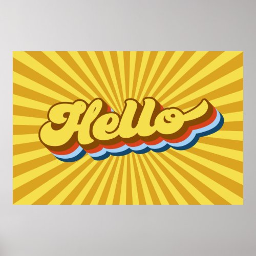 Retro 70s Lettering Hello Poster