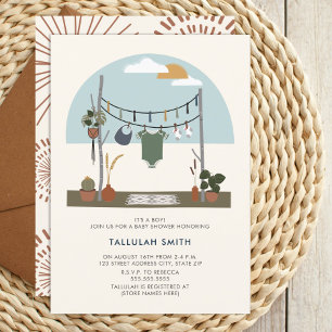 Retro 70s Macrame Plants Clothesline Baby Shower Invitation