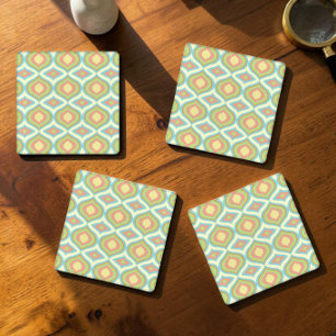 Retro 70s Mid Century Geometric Ogee Danish Pastel Coaster Set