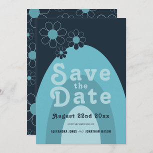 Retro 70s Mid Century Modern Blue Wedding Save The Date