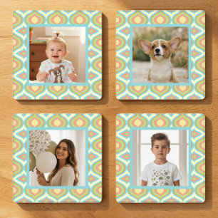 Retro 70s Mid Century Ogee Pastel Photo Frame Coaster Set