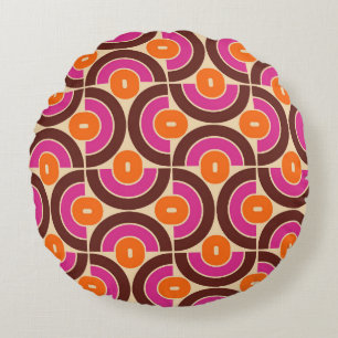 Retro 70s Mid Mod Geometric Pattern Round Pillow