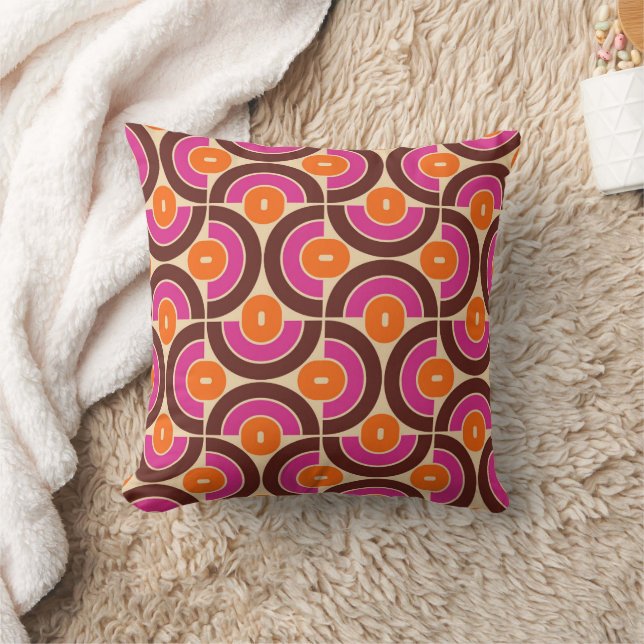 Retro 70s Mid Mod Geometric Pattern Throw Pillow (Blanket)