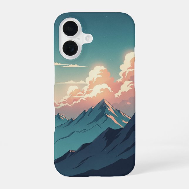 Retro 70s Mountainscape with Bright Clouds iPhone Case (Back)