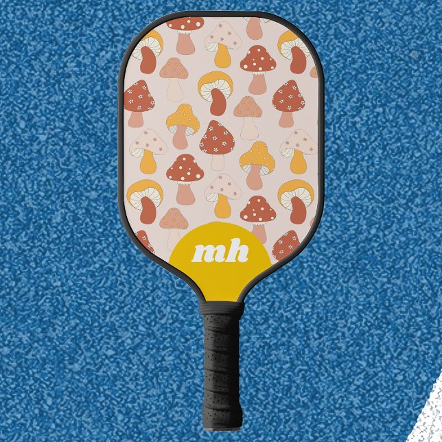Retro 70s Mushroom Pastel Monogram  Pickleball Paddle (Creator Uploaded)