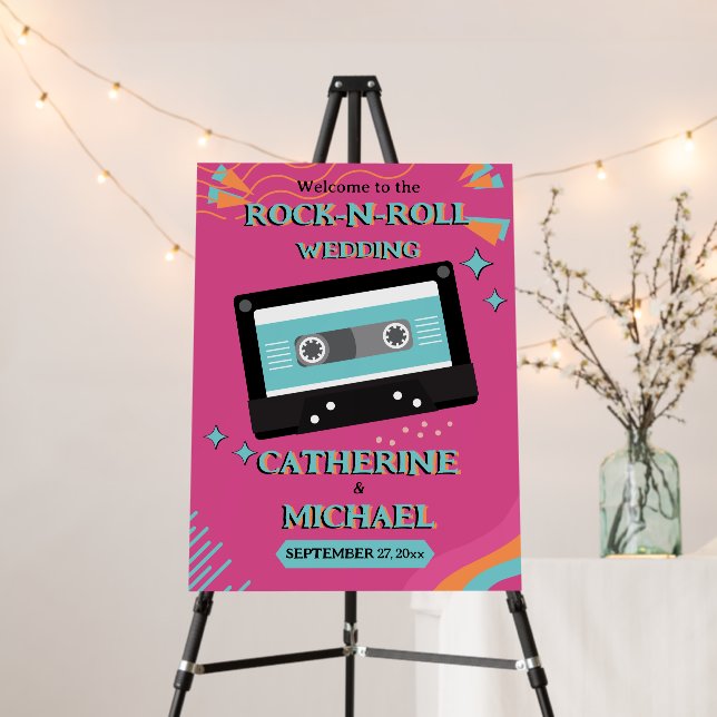 Retro 70s Music Cassette Tape Groovy Fuchsia Fun Foam Board (In Situ (Stand))