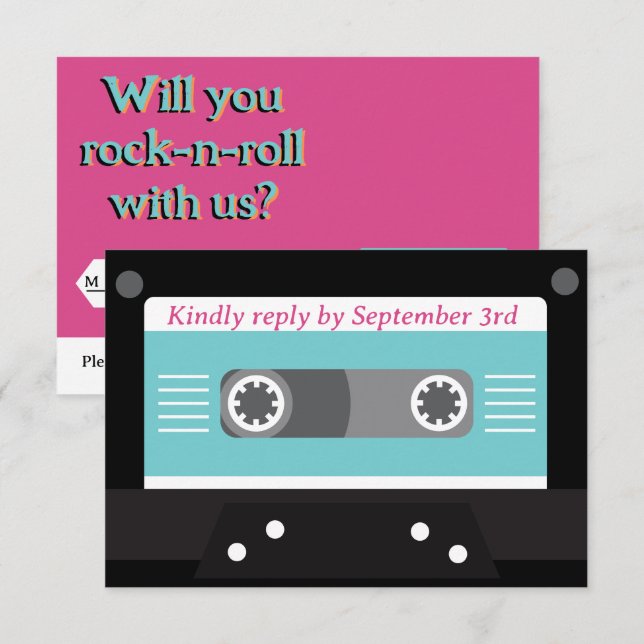 Retro 70s Music Cassette Tape Groovy Fuchsia Fun I RSVP Card (Front/Back)