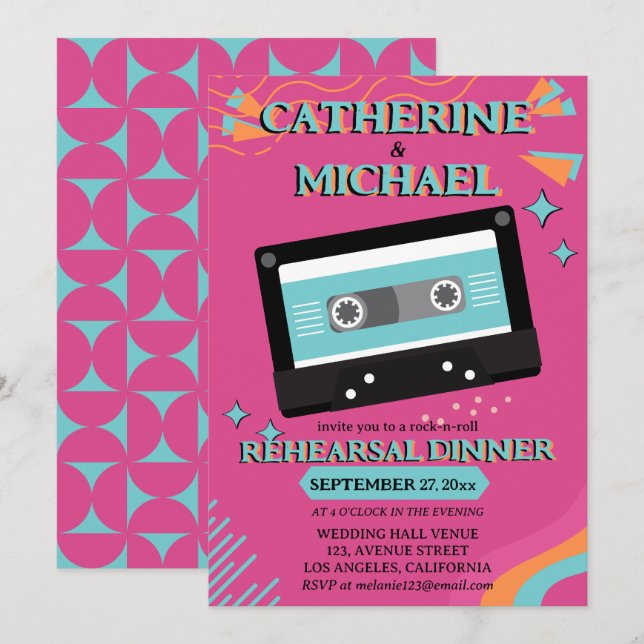 Retro 70s Music Cassette Tape Groovy Fuchsia Fun   Invitation (Front/Back)
