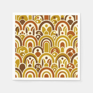 Retro 70s Mustard Brown Geometric Scalloped Arch Napkins
