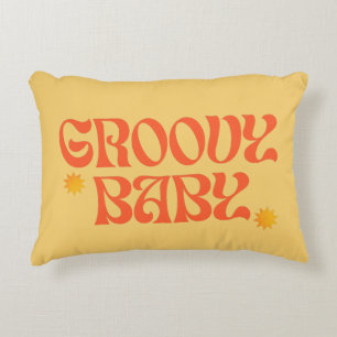Retro 70s Mustard Orange Hippie Groovy Baby Accent Pillow