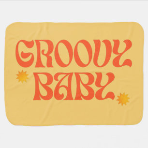 Retro 70s Mustard Orange Hippie Groovy Baby Baby Blanket