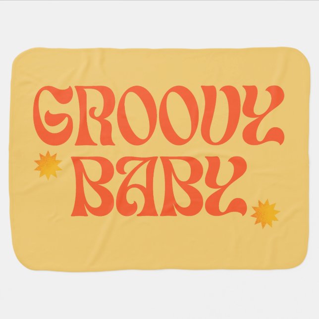 Retro 70s Mustard Orange Hippie Groovy Baby Baby Blanket (Horizontal)